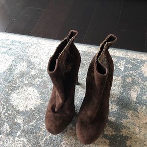 Gently worn platform brown suede booties